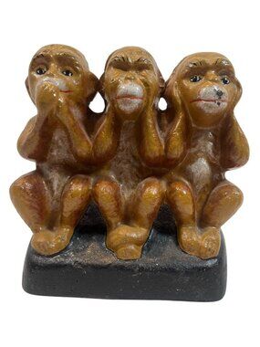 Three Wise Monkeys Cast Iron Figurine Coin Bank Hear No Evil Speak No Evil See N